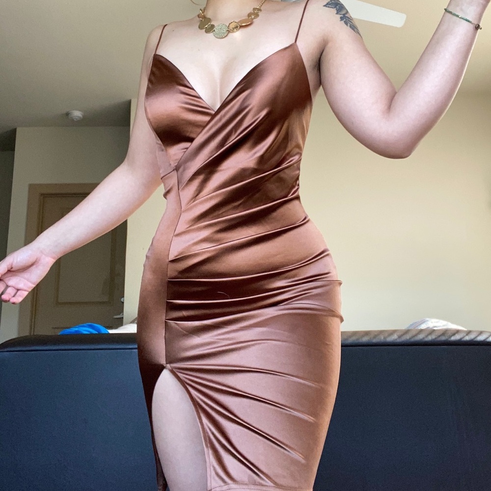 Chocolate Satin Silk Minidress